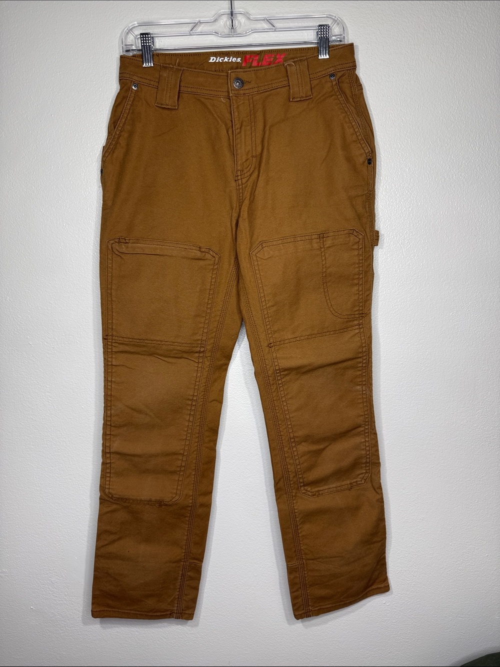 Dickies Flex Duck Carpenter Pants Brown Double Knee Work Trousers 8 Regular